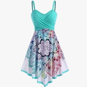 Asymmetrical Teal and Multicolor Dress NWT